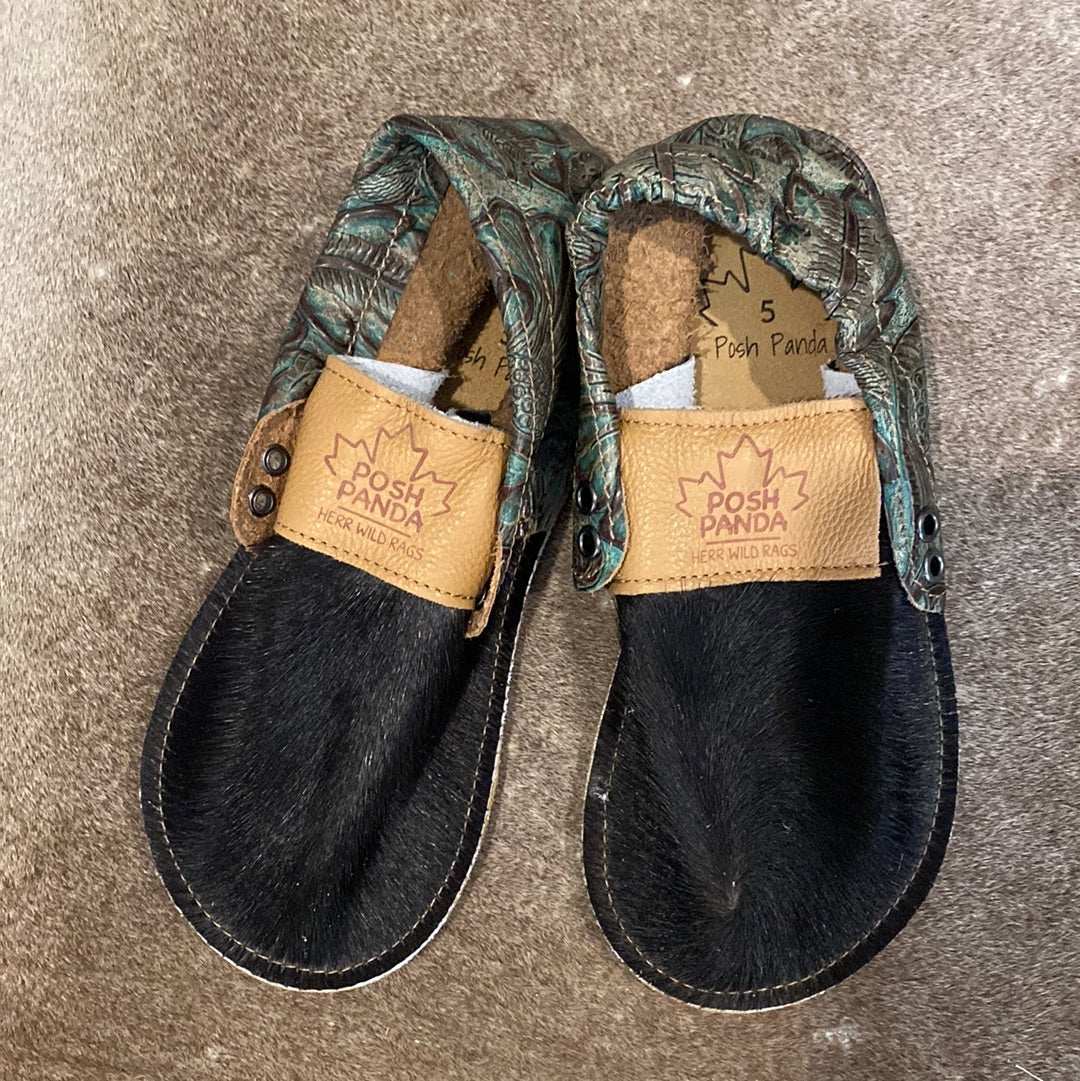 Size 5 Hampton Teal Tooled Leather/ Black