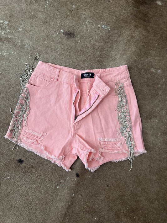 Size M Pink Denim Fringe Short