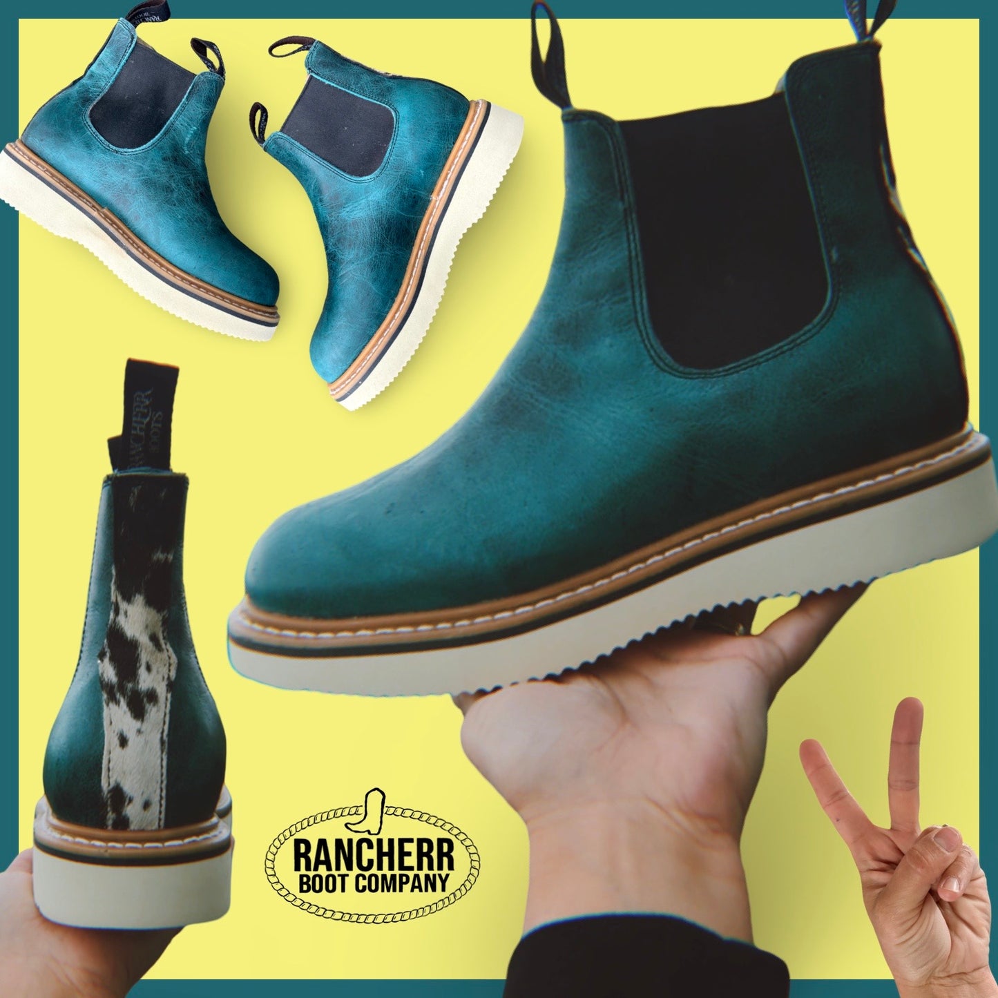 WOMENS RANCHERR LECHERA :: OG STYLE (TURQUOISE BARCELONA X COWHIDE)